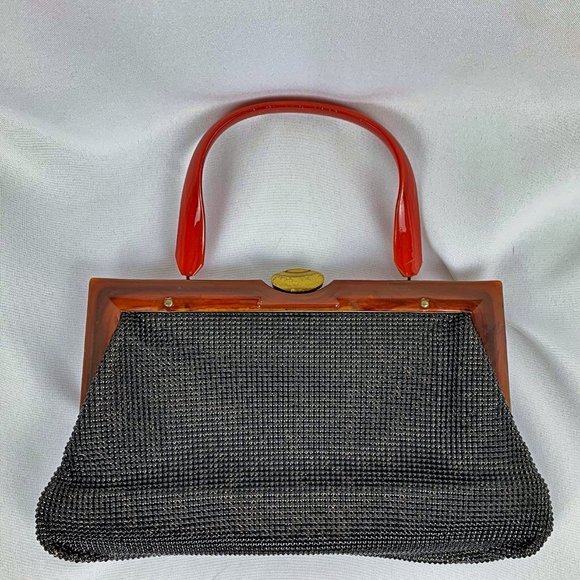 Whiting and Davis Handbag with Lucite Handle - Picture 2 of 5